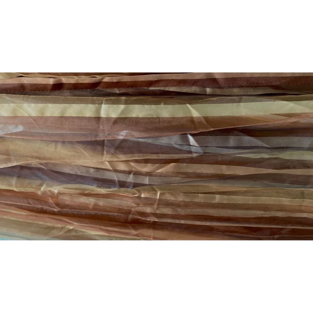 Voile Sheer Curtain Panels Triple French Pinch Pleat Gold Caramel Khaki Stripes